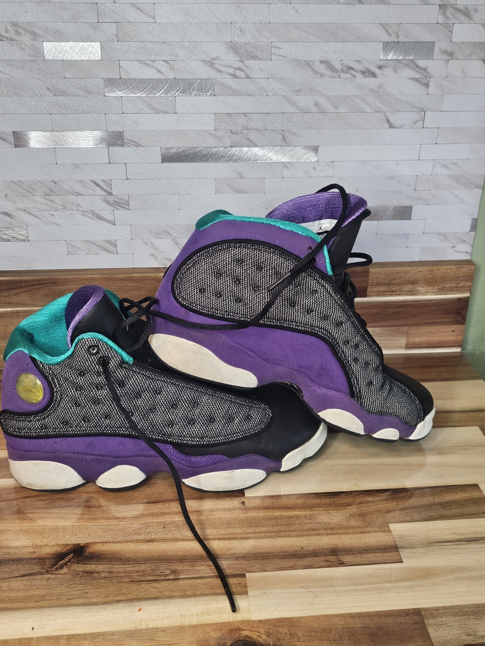 Purple and Teal Retro High-Top Sneakers 6.5 Y S5